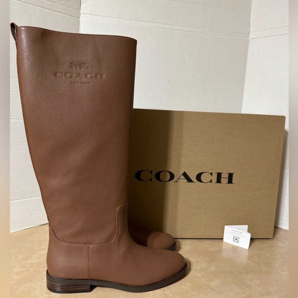 Coach Marlin Dark Saddle Leather Boots Size 8.5B *Brand New*